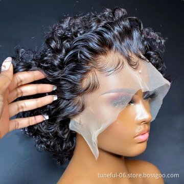Perruque Pixie Cut Wig Human Hair Curly Bob Short Pixie Cut Lace Wig Bleached Knots Lace Frontal 13x4 Pixie Wig With Baby Hair